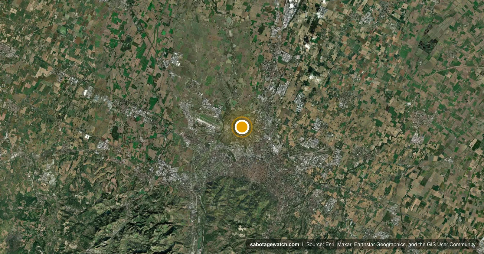 Satellite view of Castel Maggiore with the incident marker