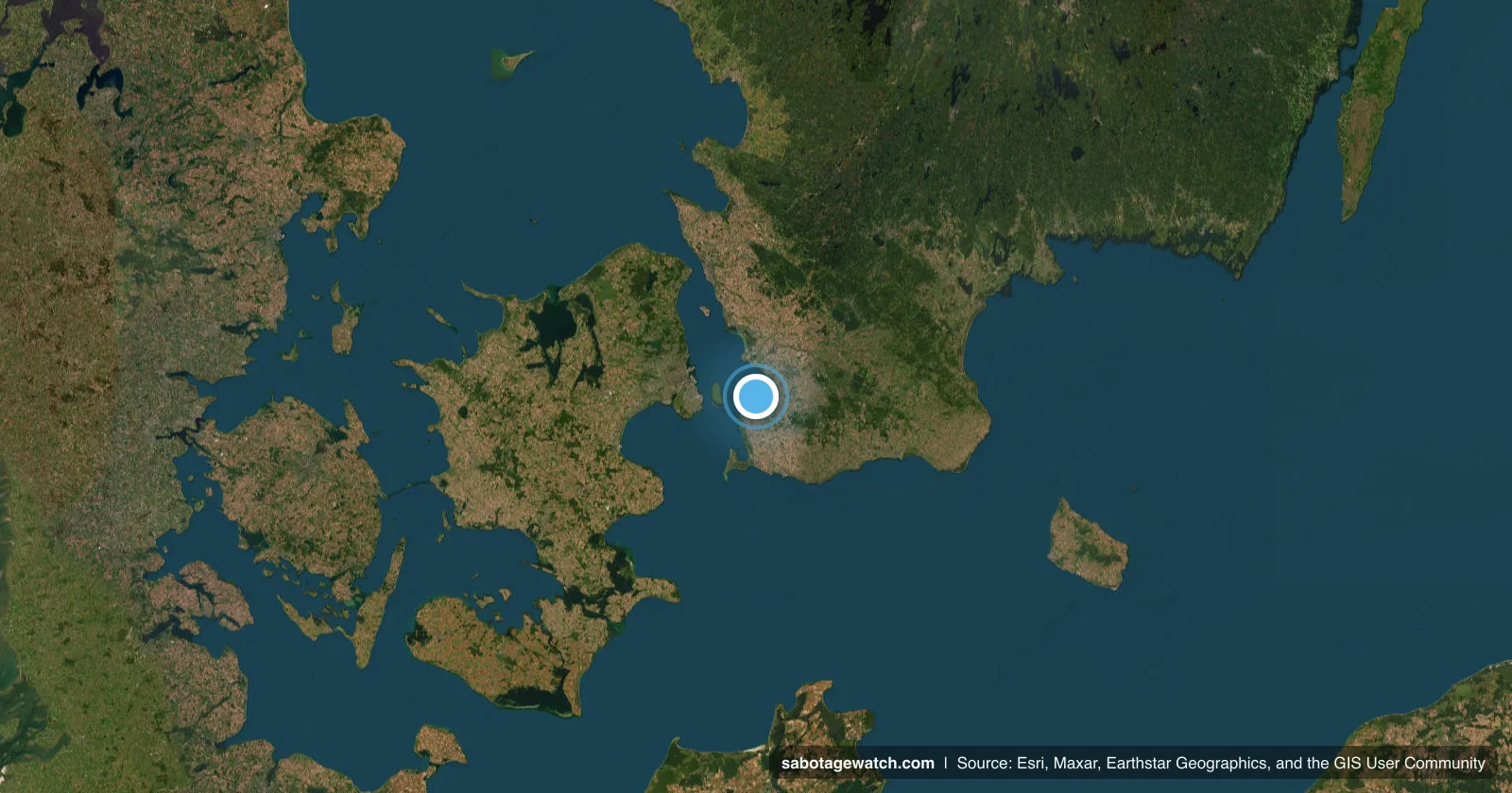Satellite view of the Baltic approaches with the incident marker