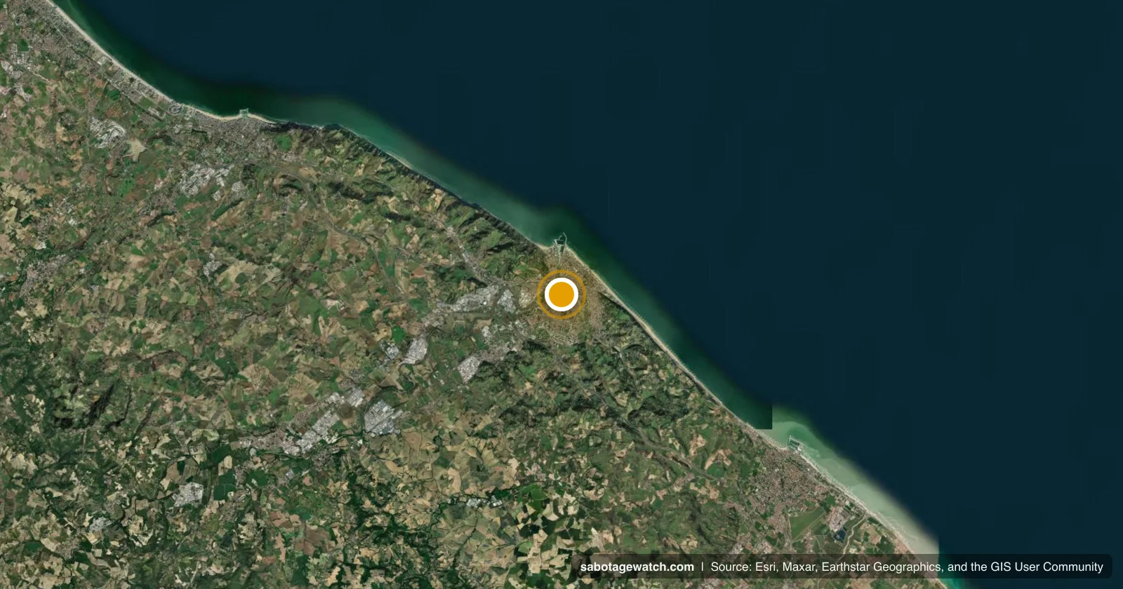 Satellite view of Pesaro with the incident marker